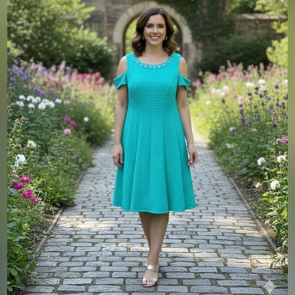 🔥 Take 50% OFF- Studio One Cold Shoulder Sleeve Dress, Size-22W
